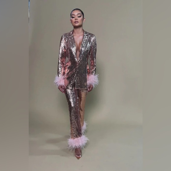 Fashion Nova Melinda Sequin Blazer Set - Pink NWT - Picture 3 of 7